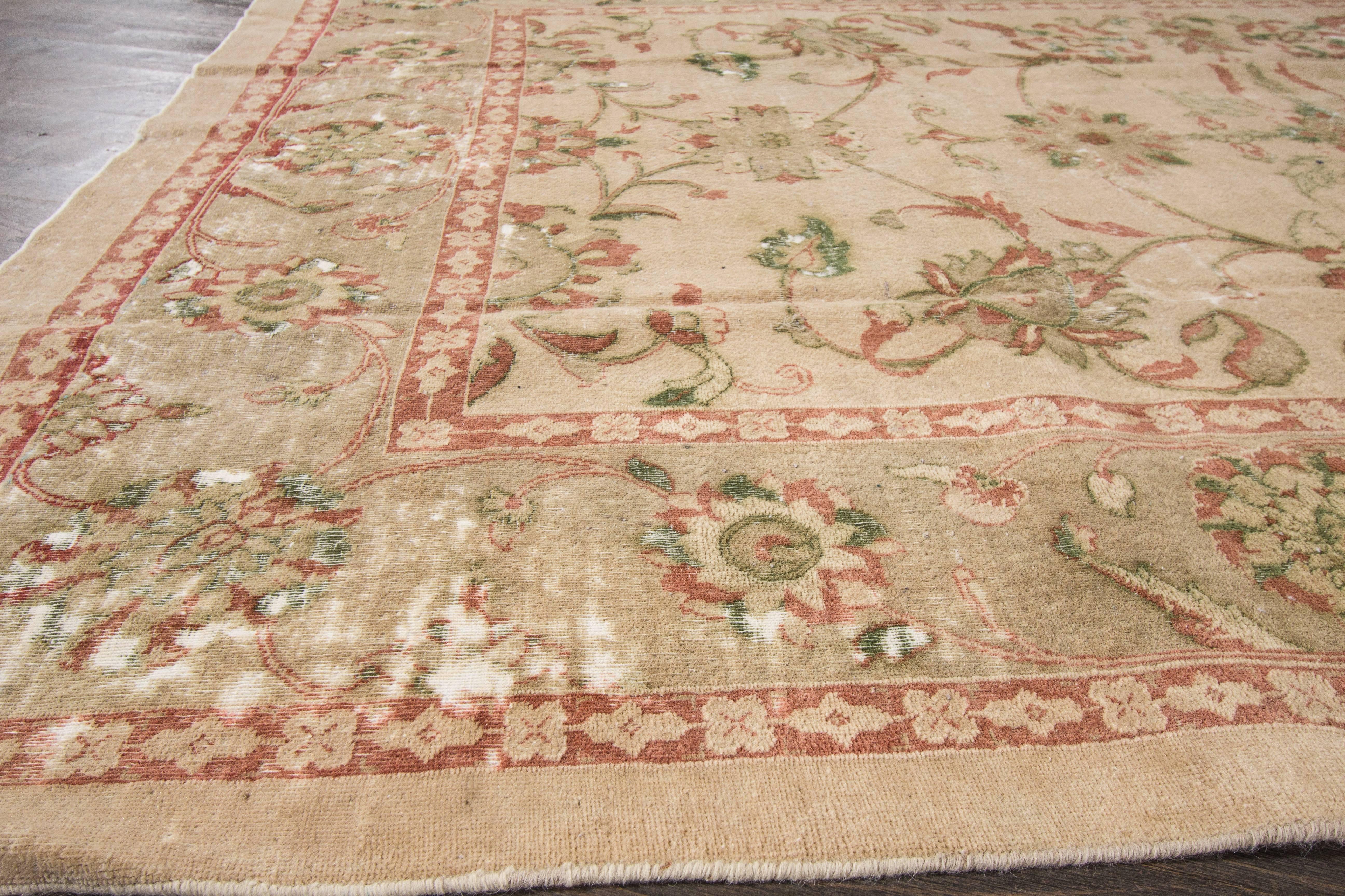 Hand-Knotted Vintage Distressed Persian Tabriz Rug For Sale
