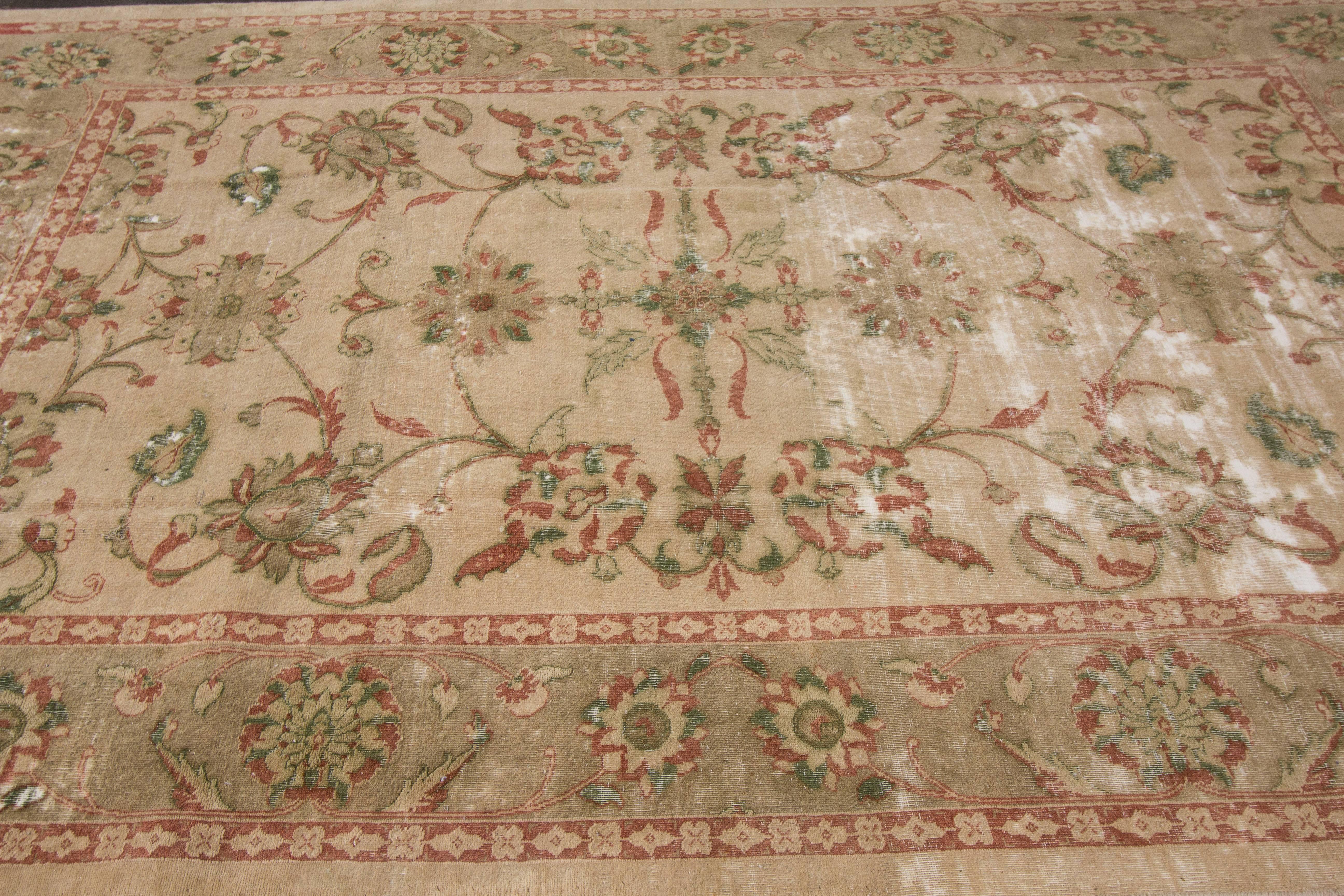 Mid-20th Century Vintage Distressed Persian Tabriz Rug For Sale