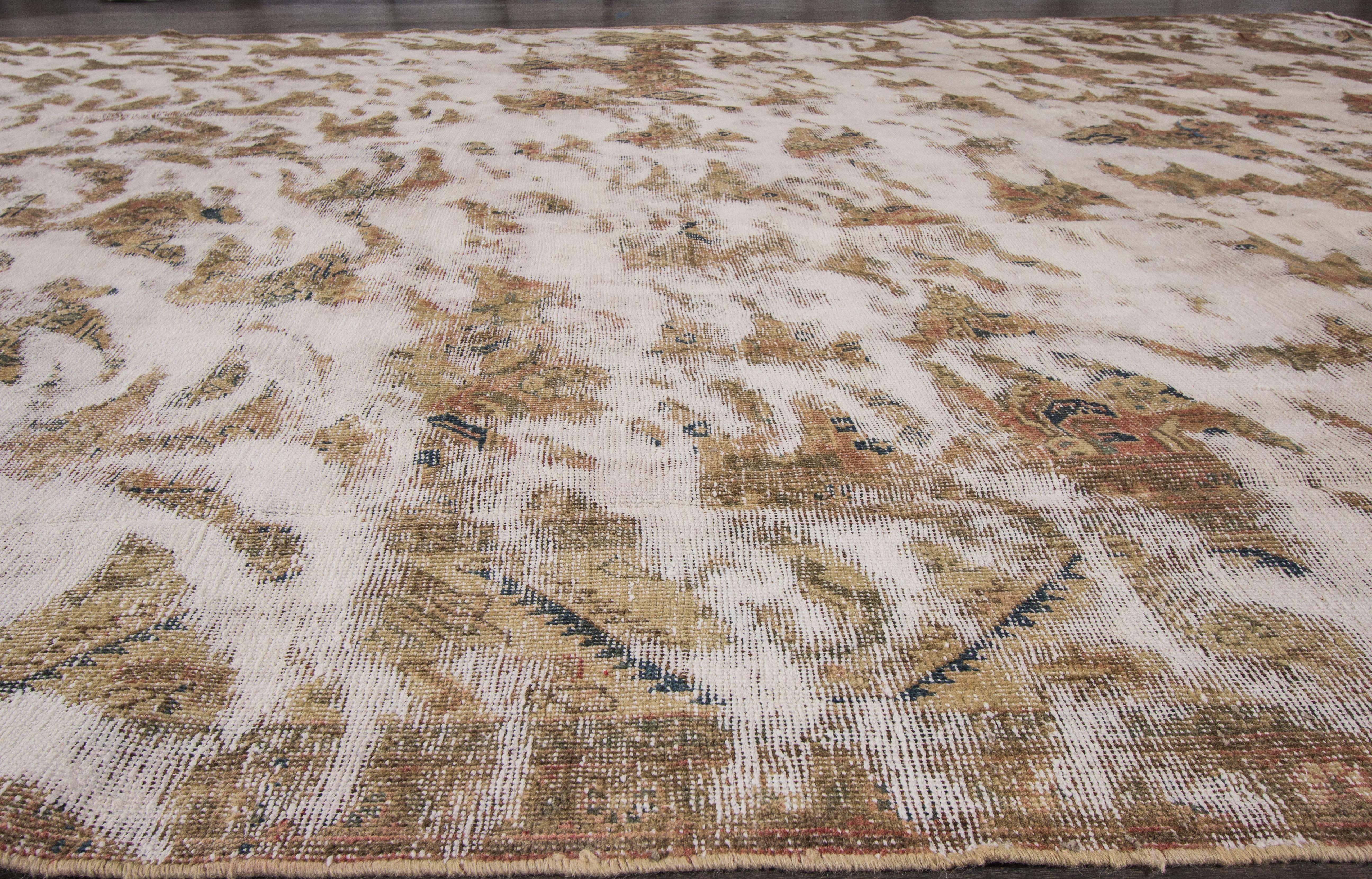 Hand-Knotted Vintage Distressed Persian Tabriz Rug For Sale