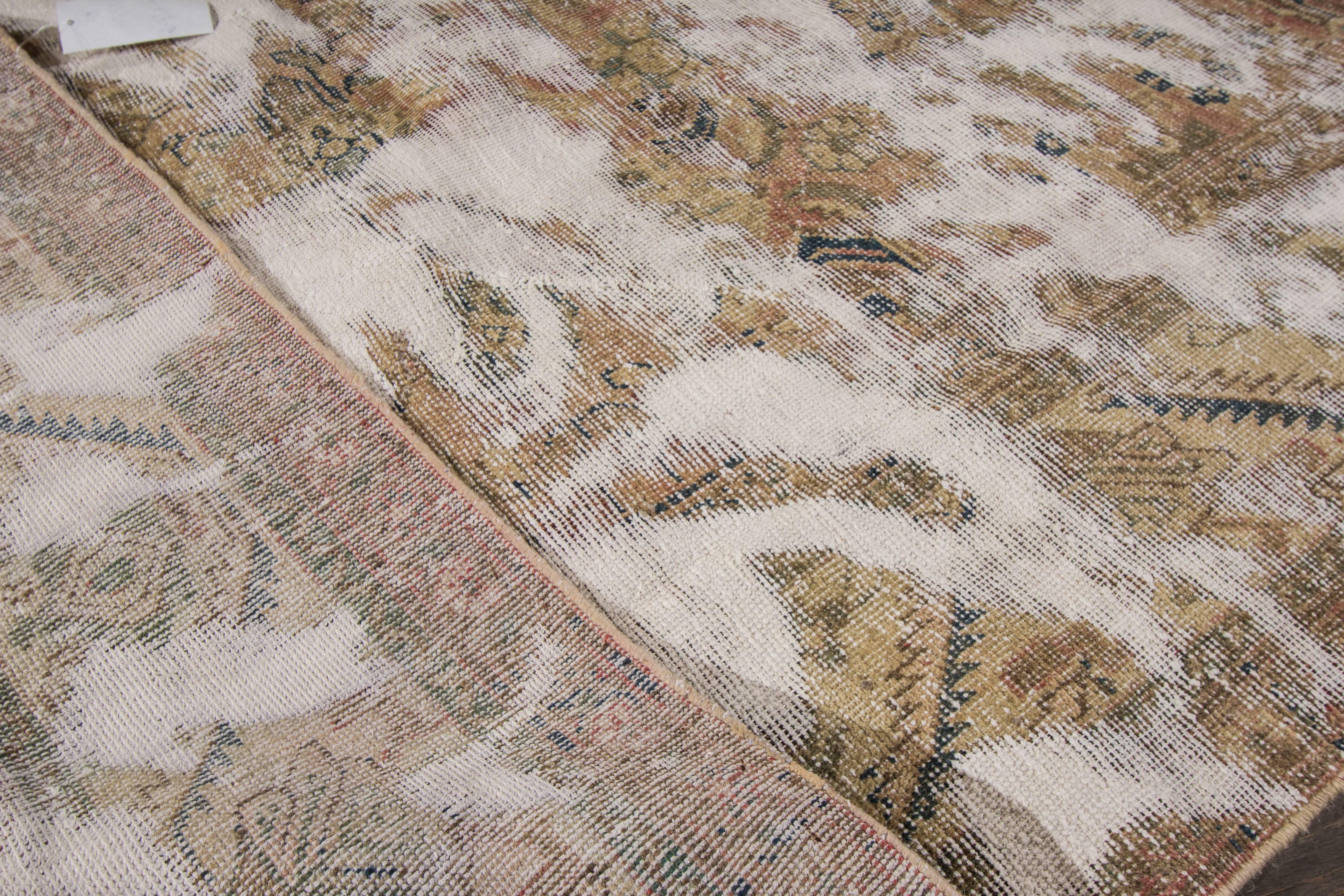 Vintage Distressed Persian Tabriz Rug In Distressed Condition For Sale In Norwalk, CT