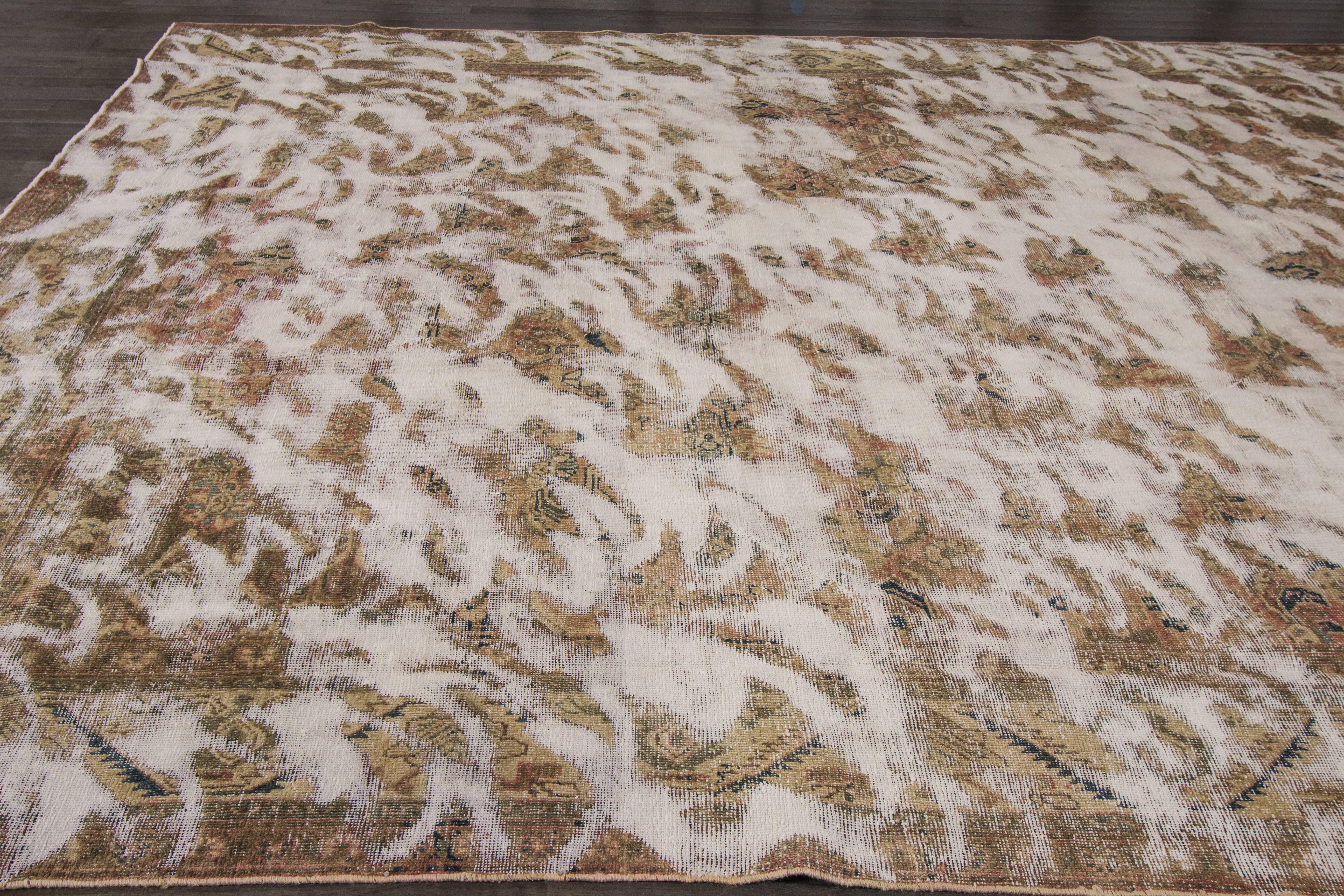 Wool Vintage Distressed Persian Tabriz Rug For Sale