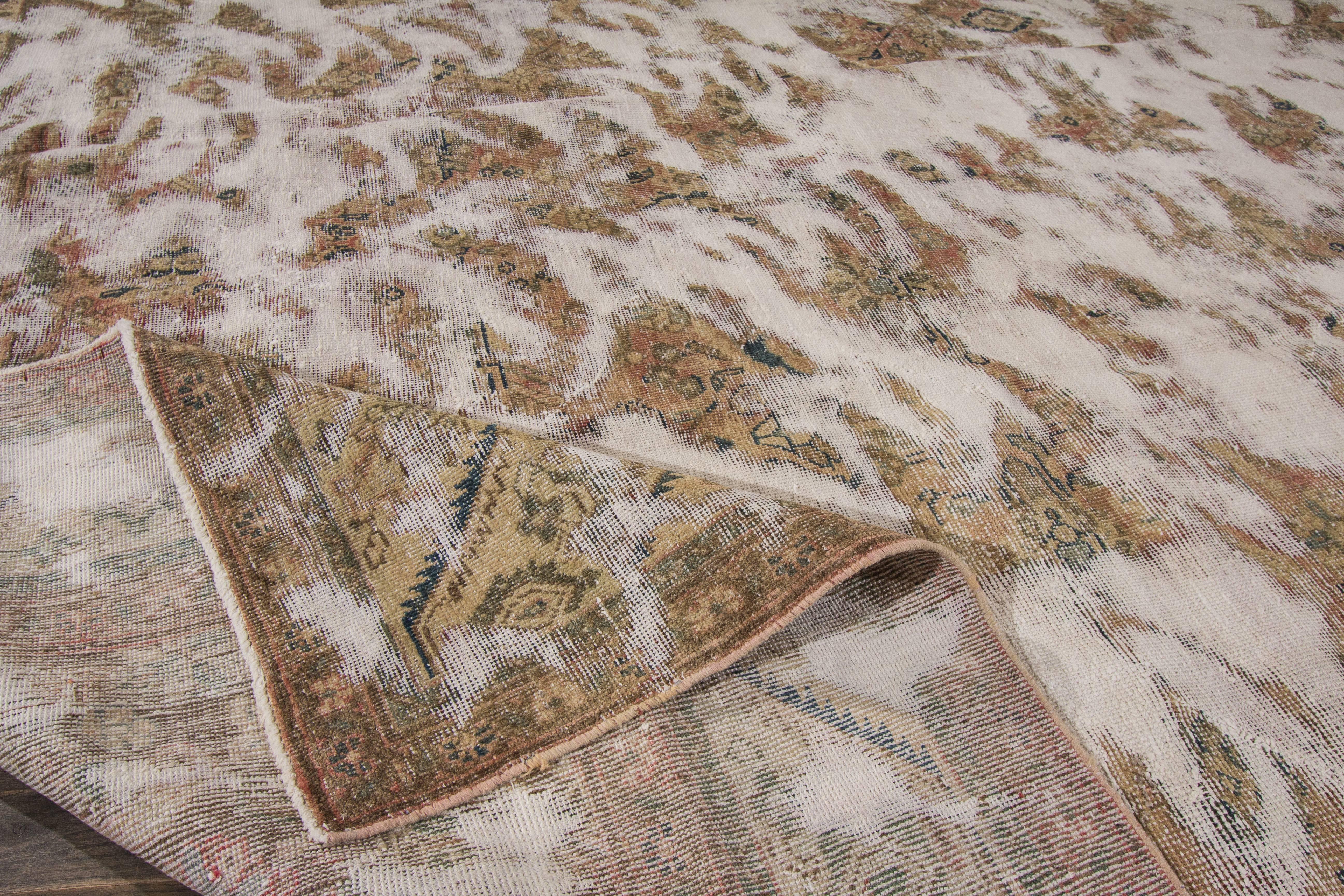 Vintage Distressed Persian Tabriz Rug For Sale 1