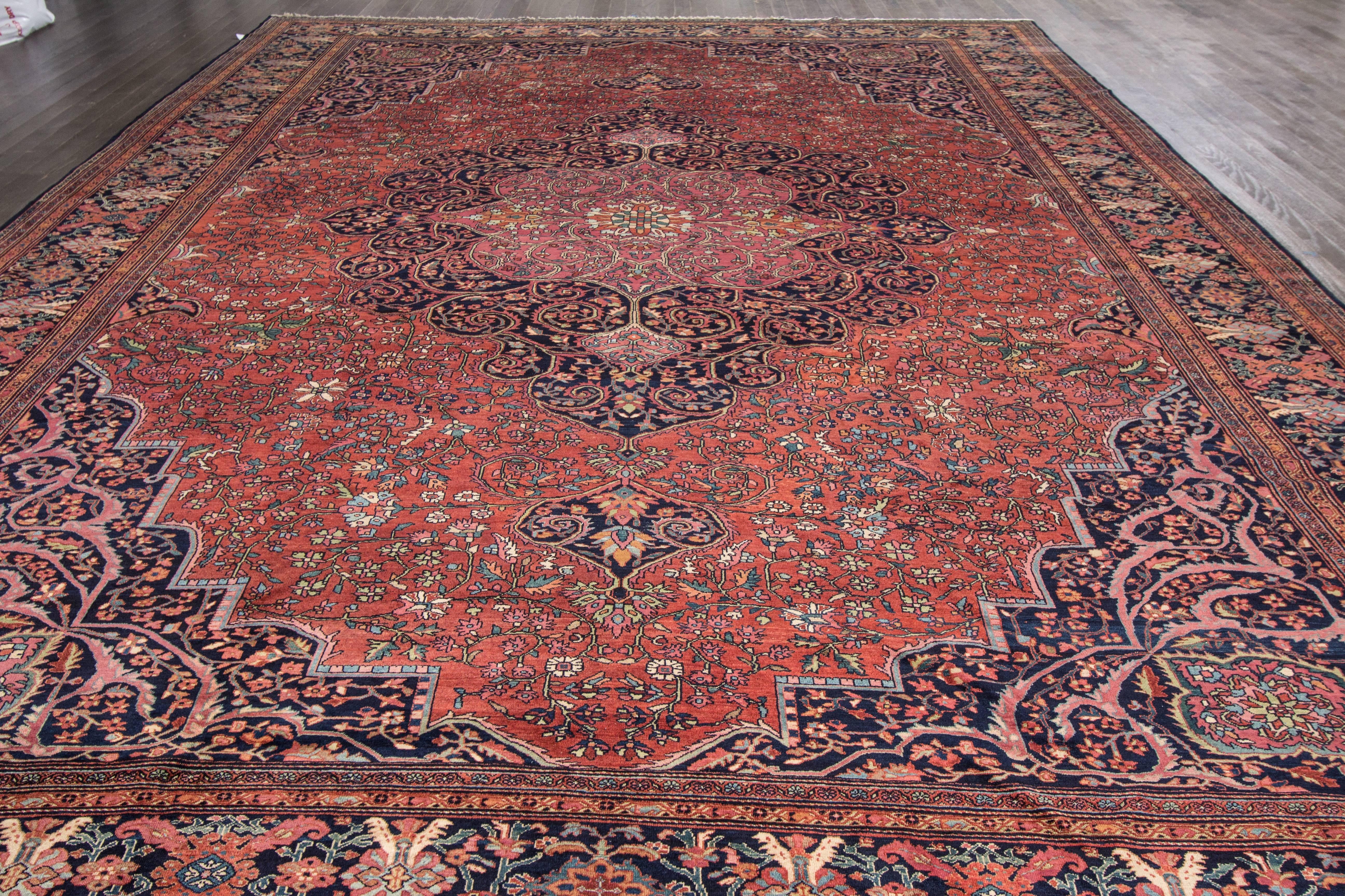 Late 19th Century Antique Persian Farahan Rug For Sale