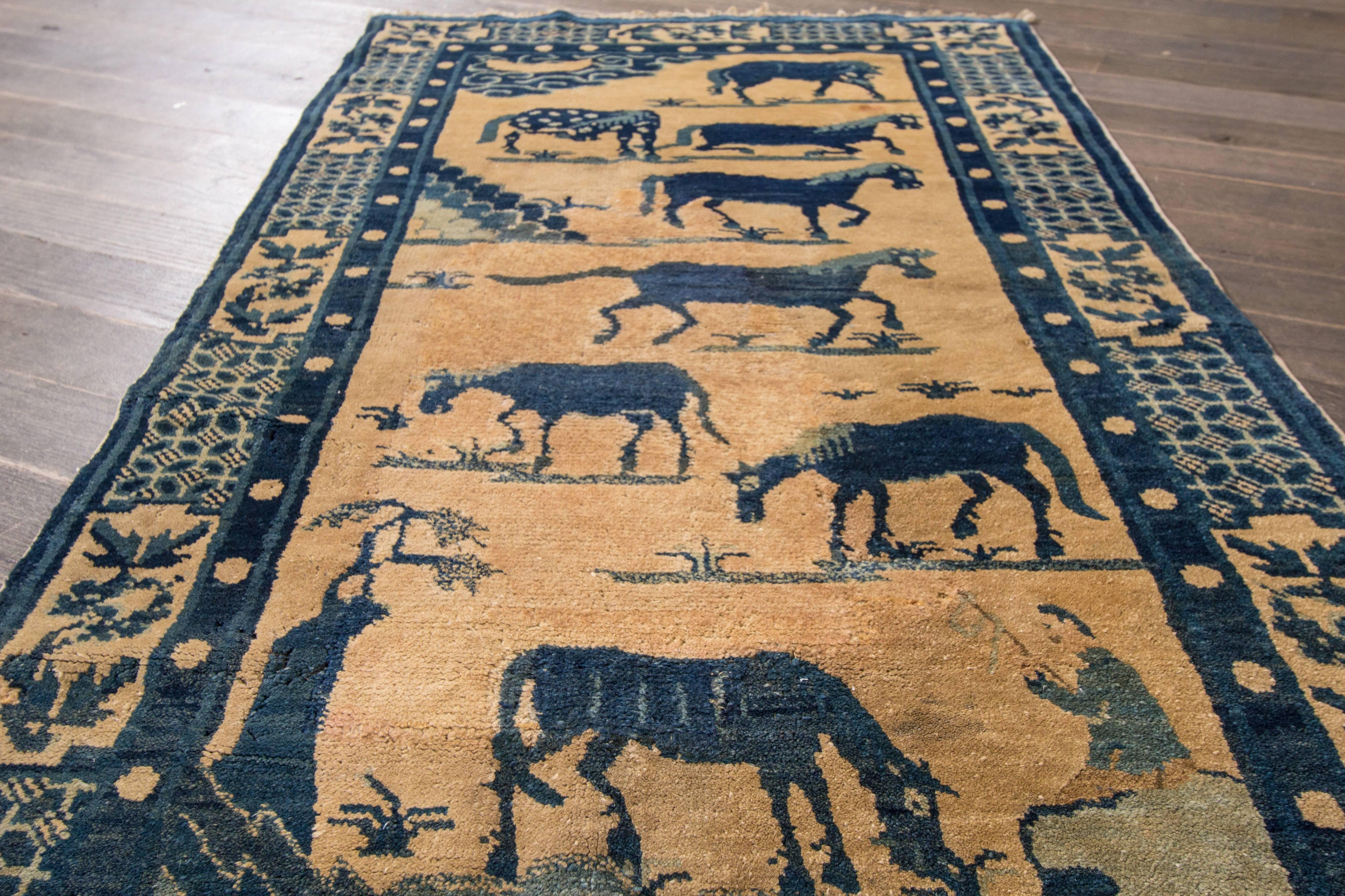 This beautiful antique Chinese Pictorial horse hand-knotted design rug will make your floor look splendid. This collection is made in wool. Its measures are: 2'.6 x 4'.10
This antique Chinese Pictorial horse rug was made in China.
  