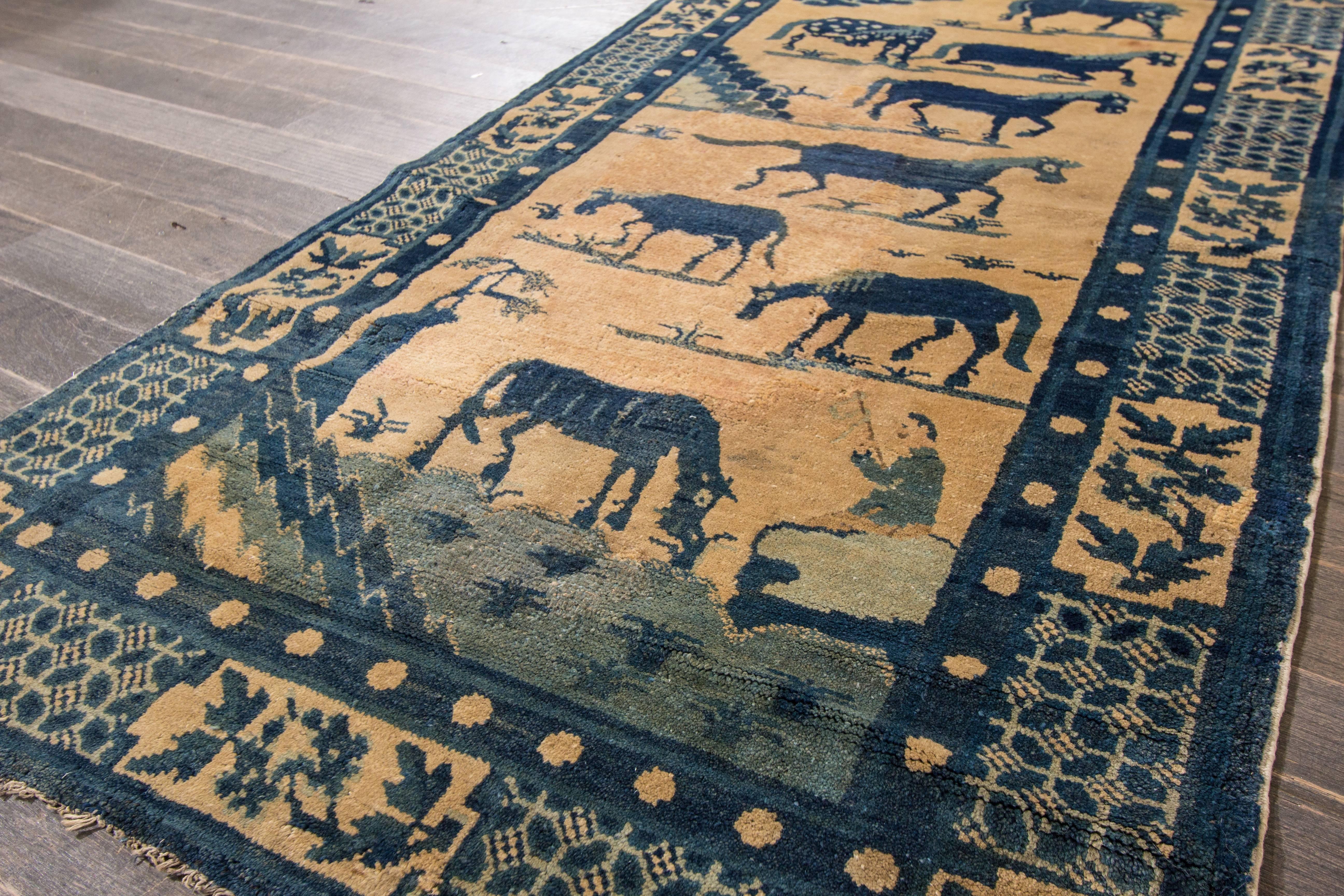 Chinese Export Antique Chinese Pictorial Horse Rug