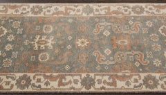 Modern Oushak Style Handmade In Gray-Green Color With Tribal Wool Runner