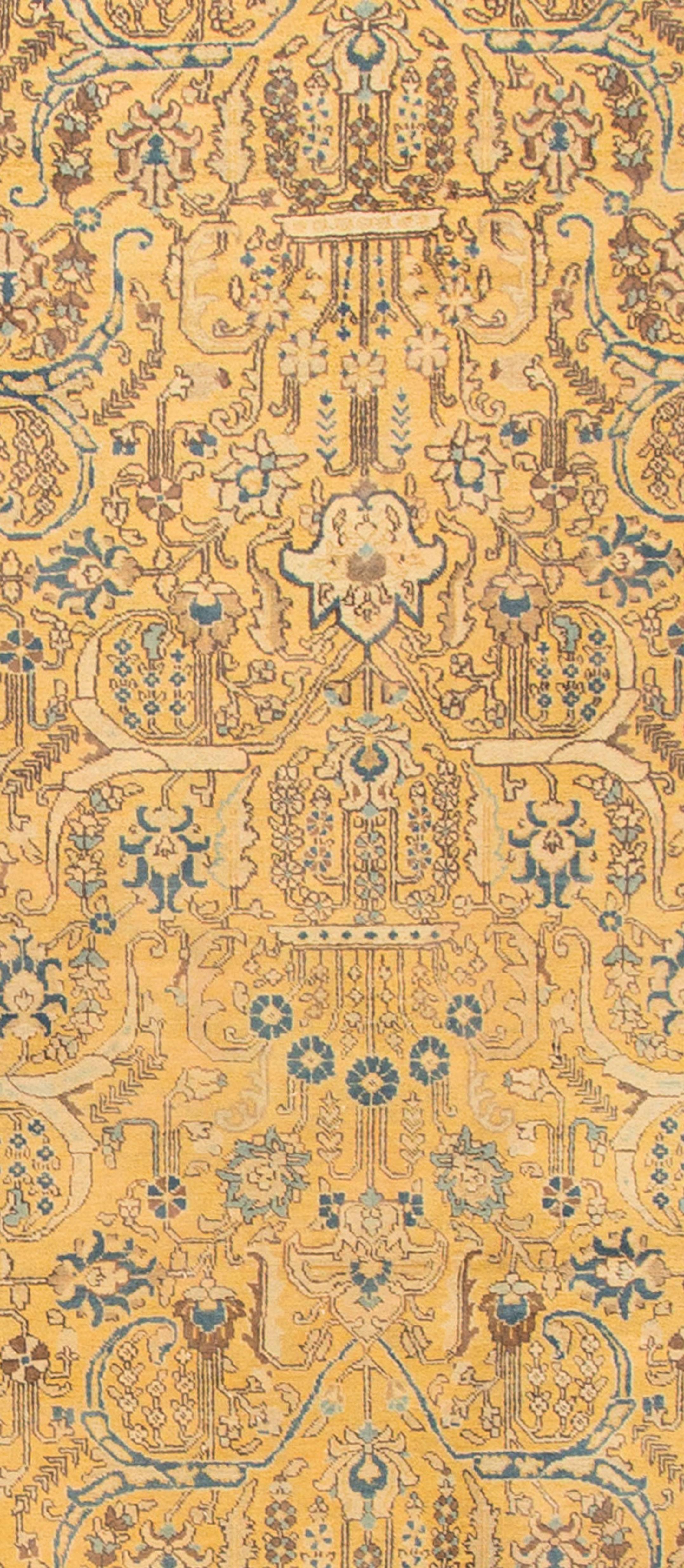 Hand-Knotted Antique Yellow/Floral Tabriz Persian Carpet For Sale