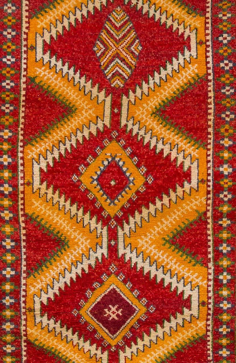 Hand-Knotted Vintage 1930s Red/Orange Moroccan Carpet Runner For Sale