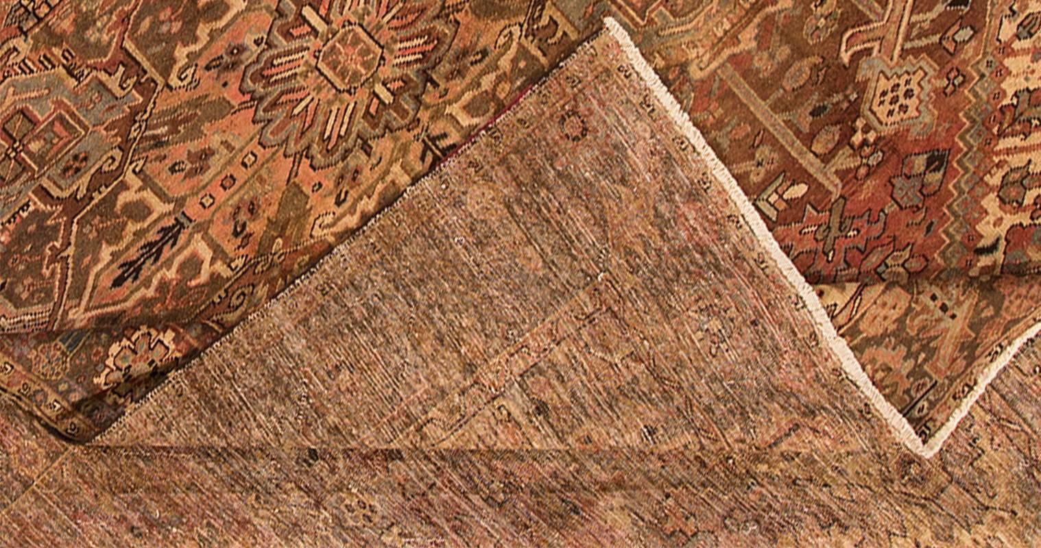 Vintage 1960s Brown or Tan Persian Heriz Carpet In Excellent Condition In Norwalk, CT