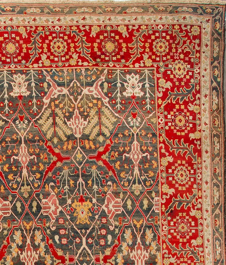 Wool Late 19th Century Multicolored Indian Agra Carpet For Sale