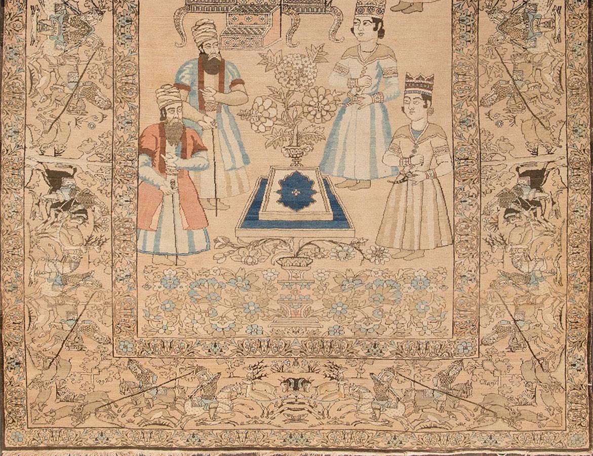 Wool Pair of 19th Century Kerman Pictorial Carpet For Sale