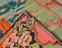 Vintage Hand-Knotted Karabagh Rug, Wool, Multicolored Lion Design