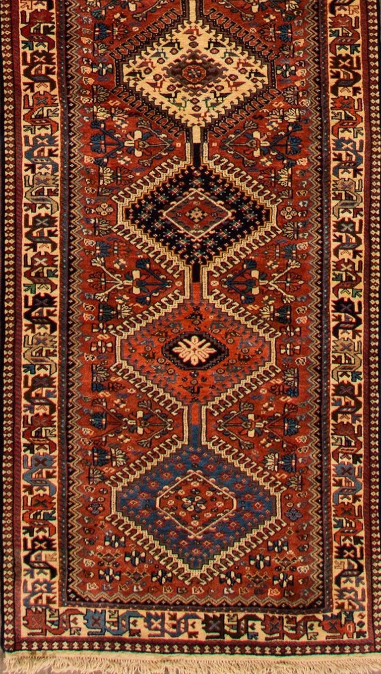 Vintage Rust and Blue Persian Runner Rug For Sale at 1stdibs