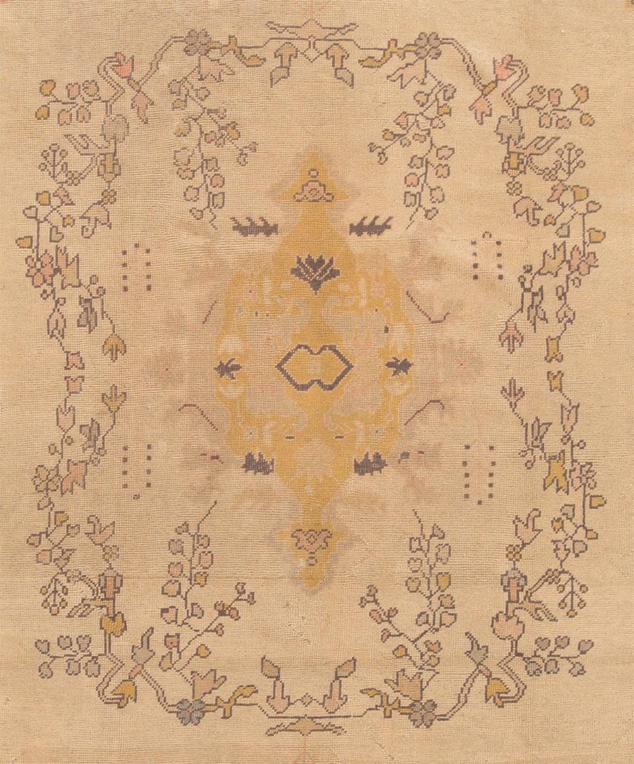 Persian Antique Distressed Beige and Grey Turkish Oushak Carpet For Sale