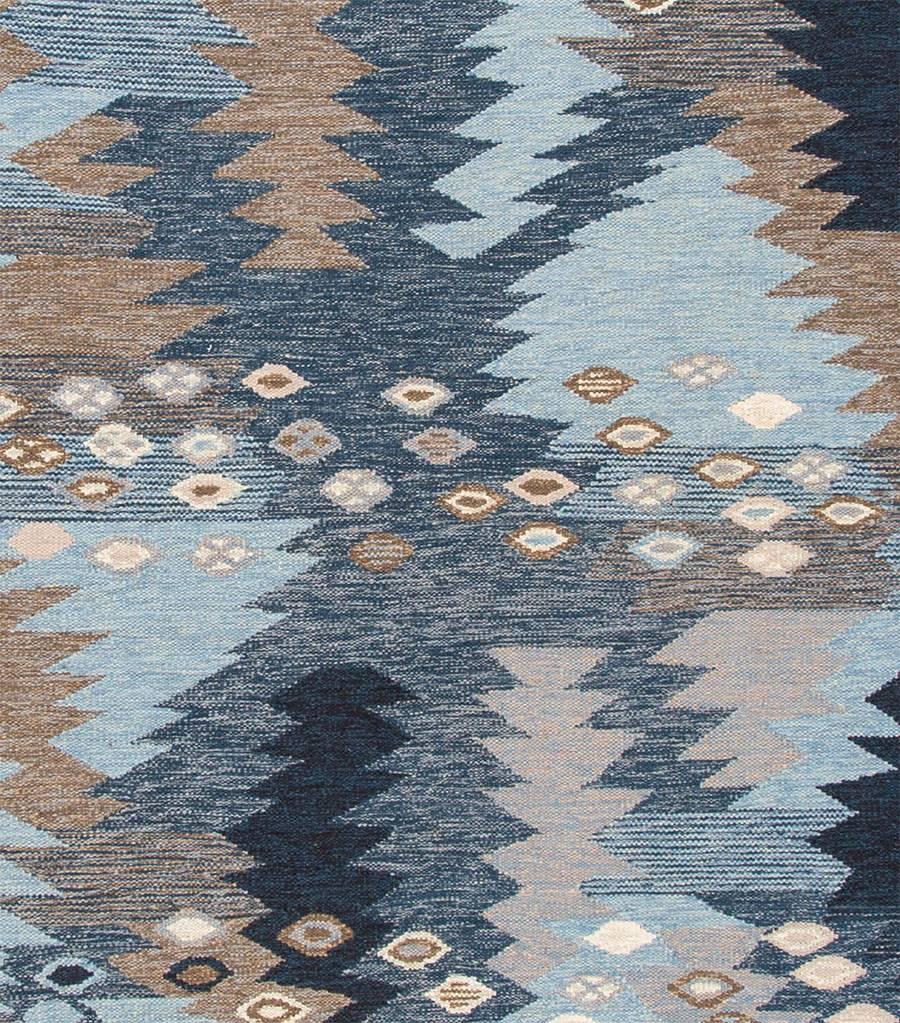 Hand-Knotted Contemporary Abstract Geometric Blue Swedish style  Rug, 8.08x11.10 For Sale