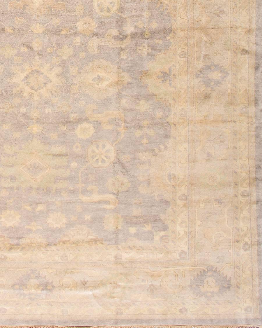 Indian Oversize New Ivory and Gray Oushak-Style Carpet