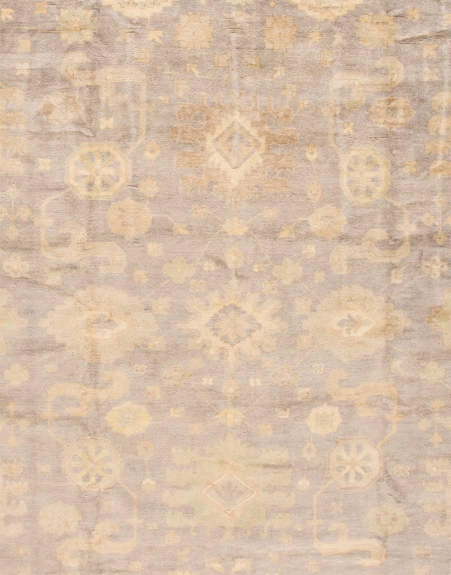 Hand-Knotted Oversize New Ivory and Gray Oushak-Style Carpet