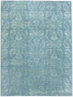 Floral Blue Contemporary Nepalese Wool & Silk Rug