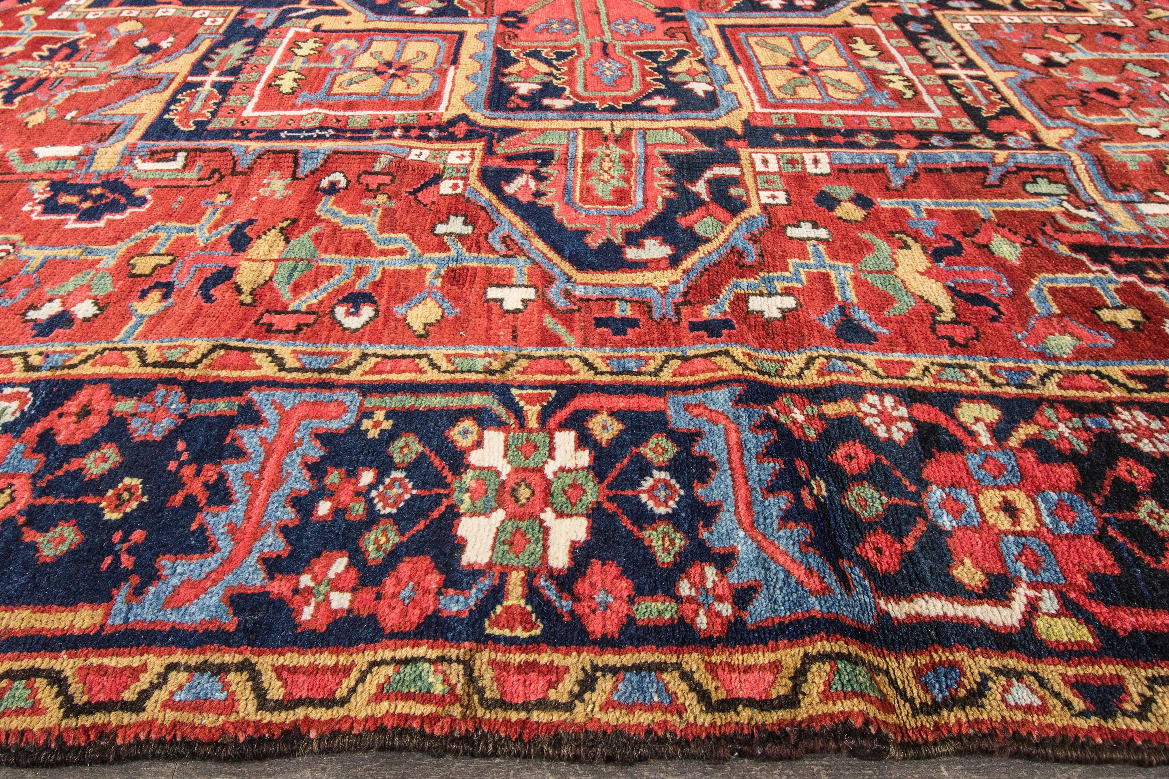 Wool Early 20th Century Red, Blue Persian Heriz Carpet