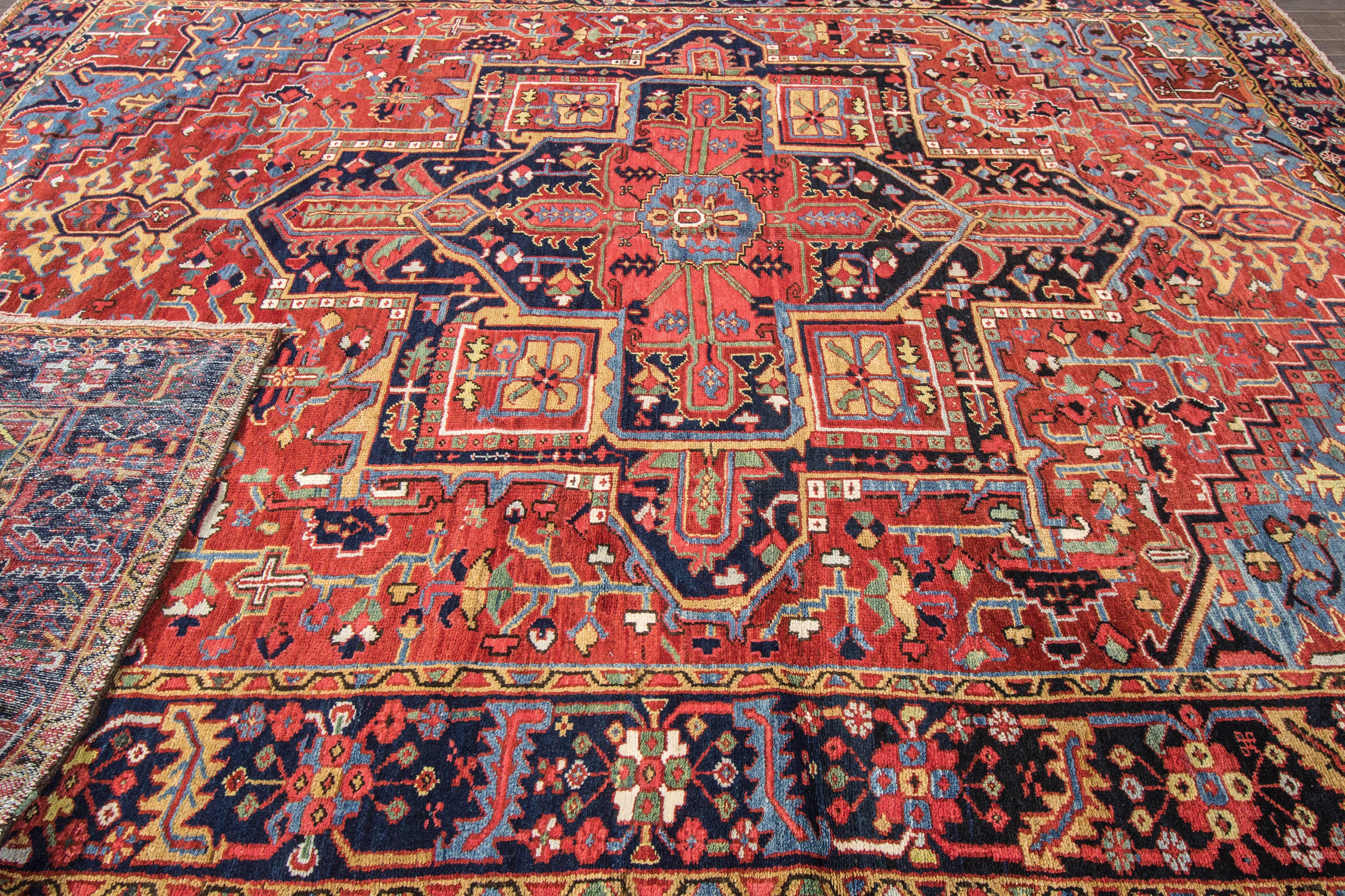 Early 20th Century Red, Blue Persian Heriz Carpet 1