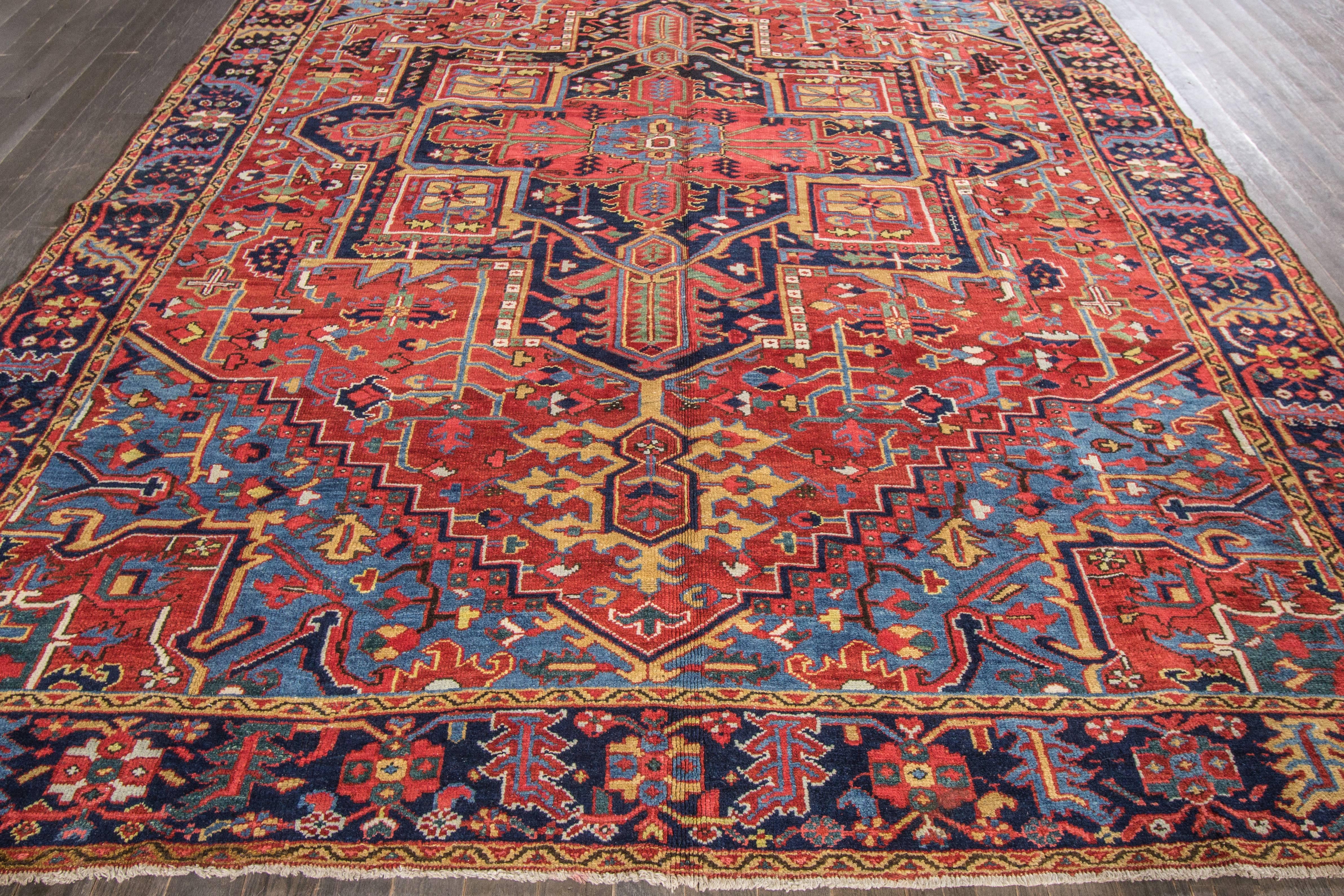 Early 20th Century Red, Blue Persian Heriz Carpet 2