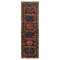 Antique Persian Kurd Handmade Medallion Brown Wool Runner