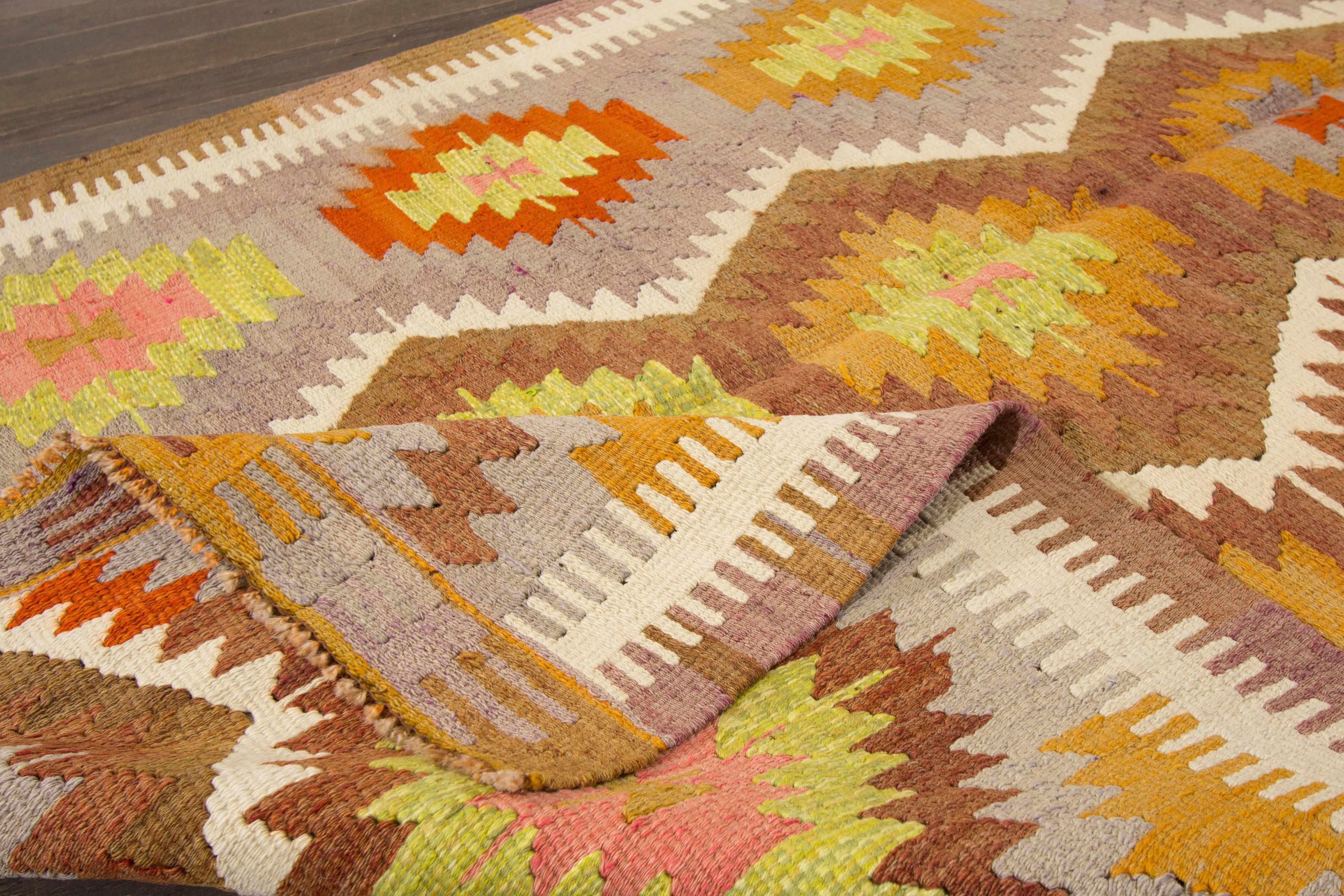 Mid-20th Century Vintage 1960's Geometric Turkish Kilim Rug For Sale