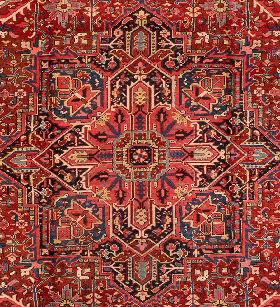 Hand-Knotted Early 20th Century Rust/Blue Persian Heriz Carpet