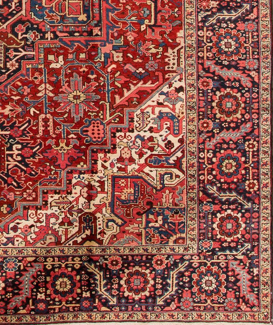 Heriz Serapi Early 20th Century Rust/Blue Persian Heriz Carpet