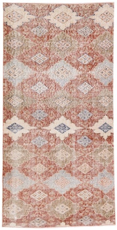 Floral Hanmdade Vintage Turkish Scatter Wool Rug In Rust