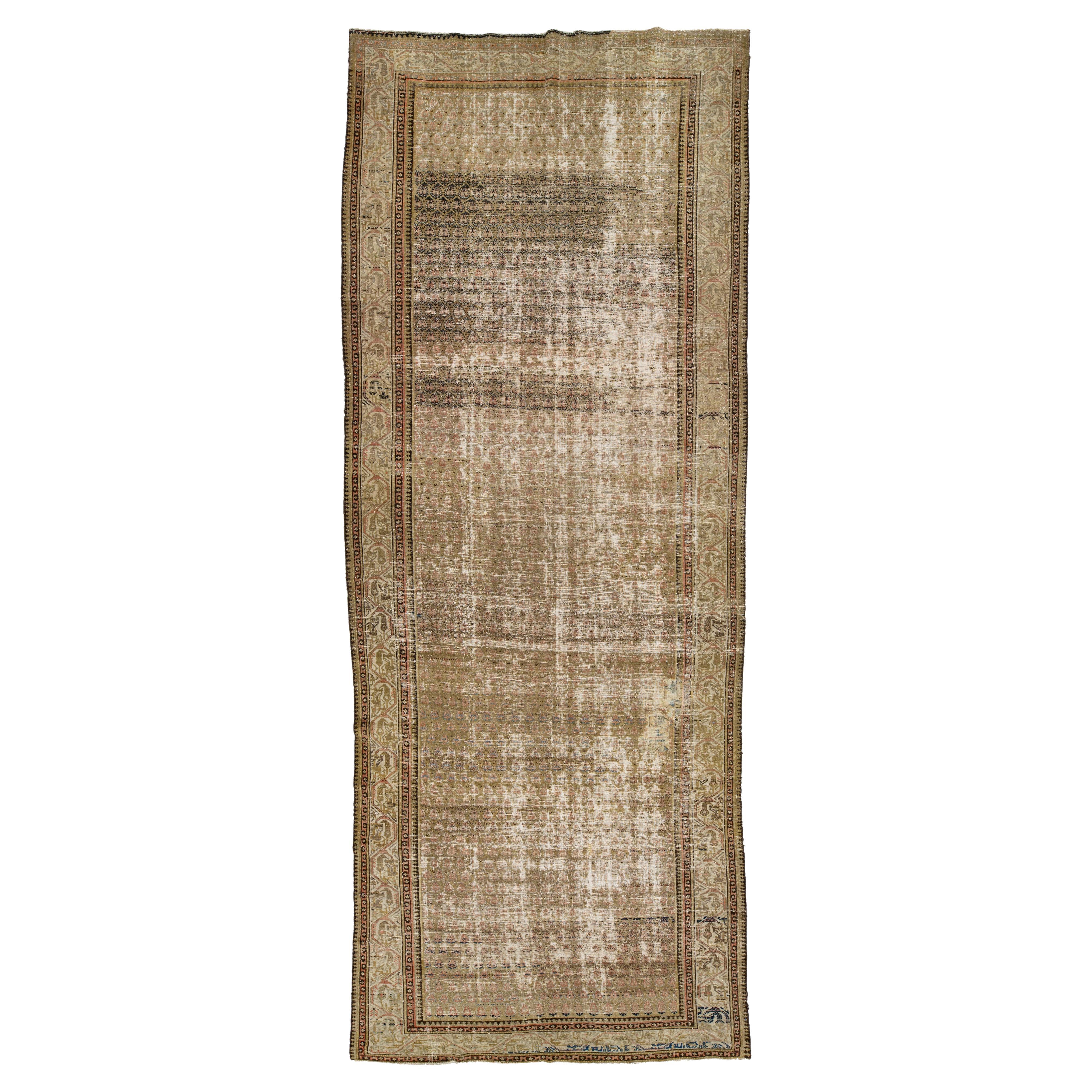 Tapis de couloir vintage en laine marron Malayer fait à la main en vente