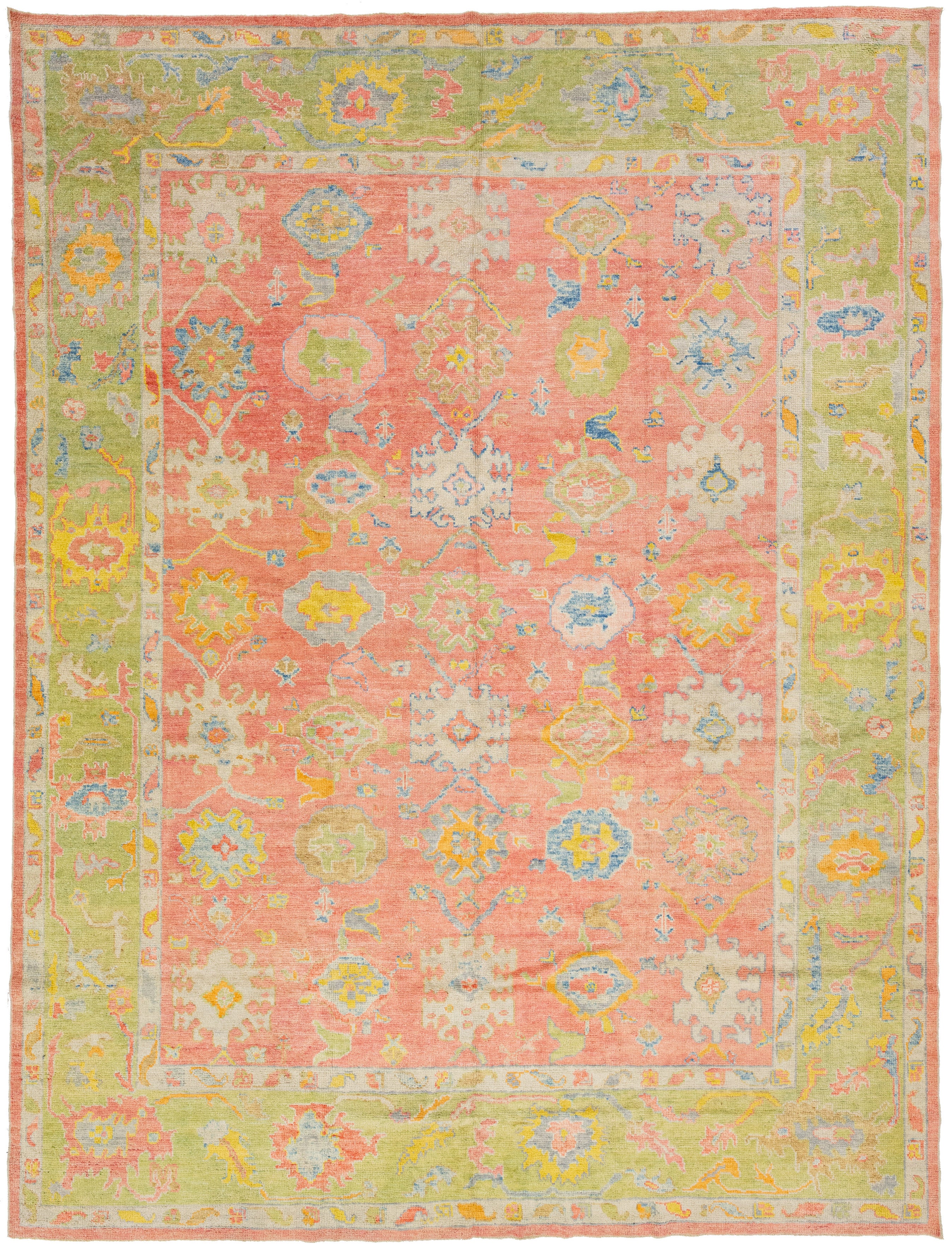 Pink Modern Turkish Oushak Handmade Wool Rug For Sale