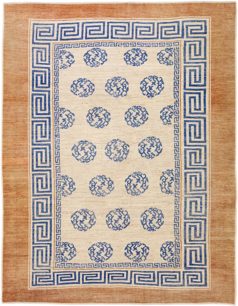 Modern Handmade Blue Greek Key Pattern Beige Oversize Wool Rug For Sale at  1stDibs | greek rug, blue greek key rug