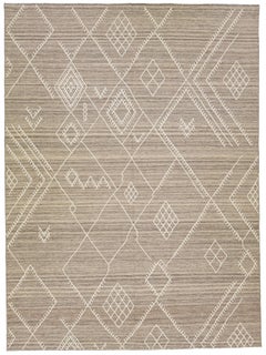 Beige Apadana's Nantucket Collection Flatweave Kilim Coastal Designed Wool Rug