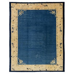 Antico tappeto di lana cinese Art Deco fatto a mano con disegno blu