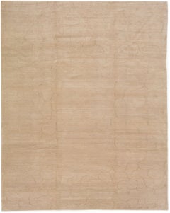 Geometric Modern Tibetan Handmade Wool & Silk Rug in Light Brown