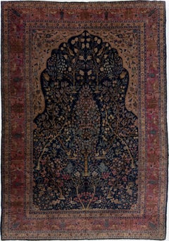1900 Alfombra de lana antigua azul Tabriz persa con diseño allover