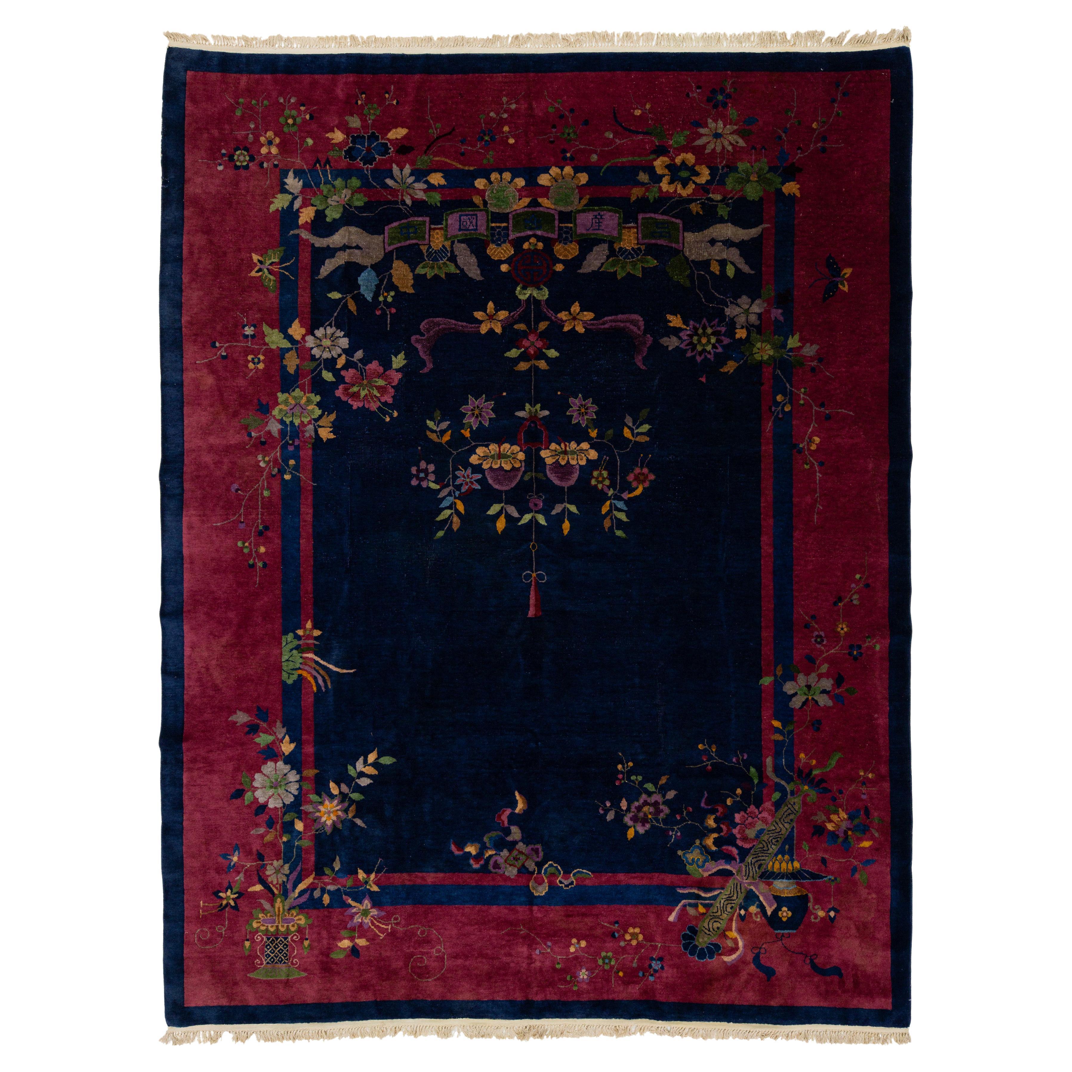 Tapis chinois en laine de style Arte Antiques, bleu marine, avec un design Classic