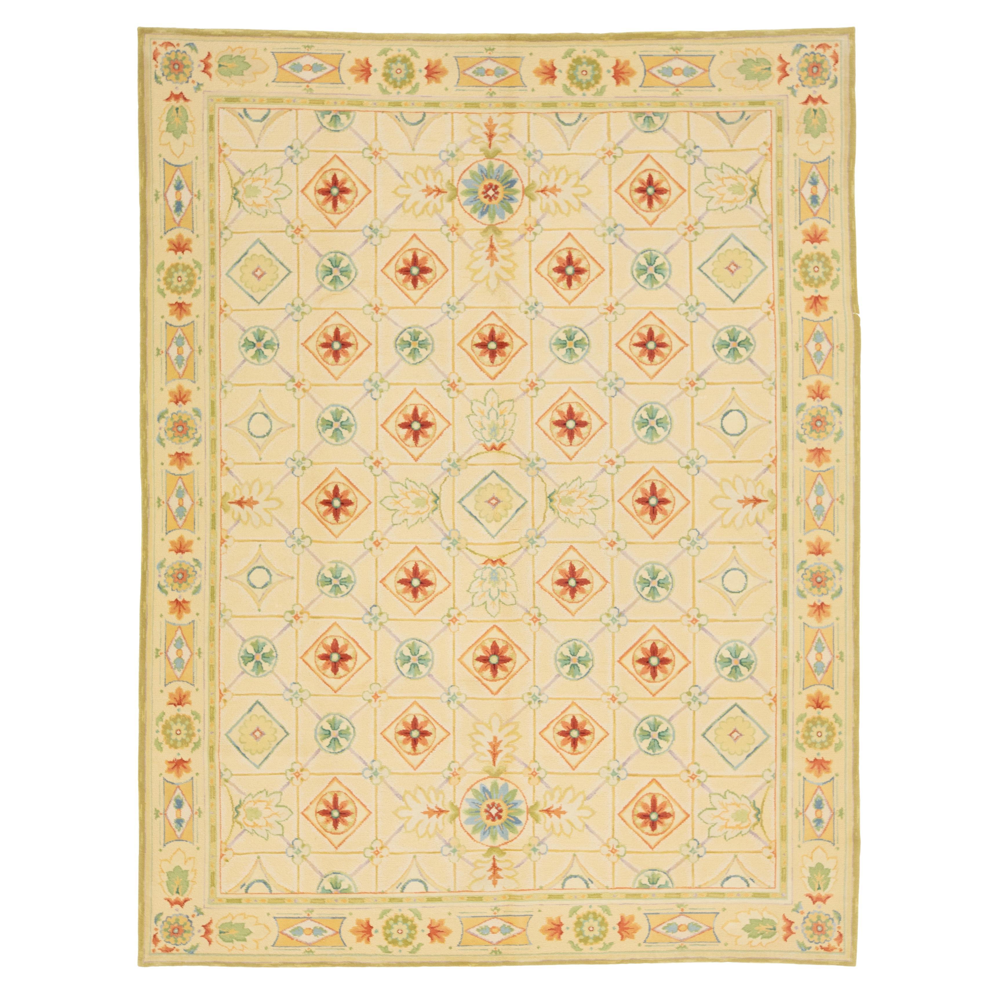 Tappeto moderno in lana indiana dal design geometrico in beige in vendita