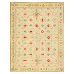 Modern Geometric Designed Indian Wool Rug In Beige