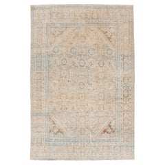 8 x 12 Beige Antique Persian Mahal Wool Rug with Allover Design (Tapis de laine persan ancien avec motifs)