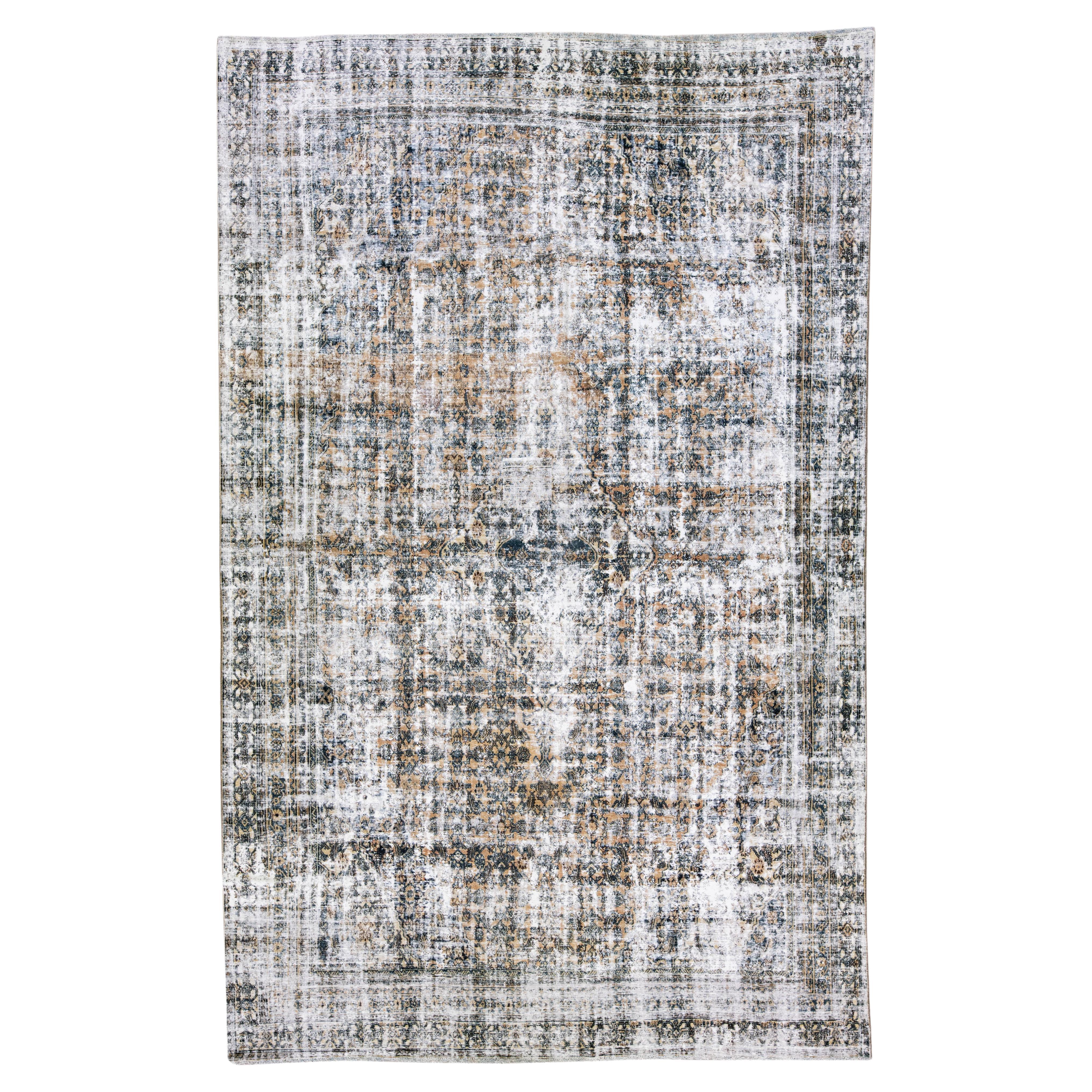 Vintage Persisch Distressed Handarbeit Medaillon Elfenbein Wolle Teppich im Angebot