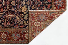 19th Century Antique Heriz Style Wool Rug with Deep Indigo All-Over Floral
