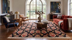 Contemporary Hand-Knotted Wool Ikat Area Rug with Venetian Shell Motifs in Rust