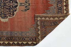 Antique Bidjar Style Wool Rug in Terracotta & Indigo, Hand-Knotted Medallion