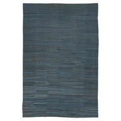 Modern Minimalist Slate Blue Handmade Kilim Wool Rug 12x18