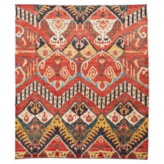 Moroccan Style Hand-Knotted Wool Area Rug with Graphic Tribal in Terracotta Red
