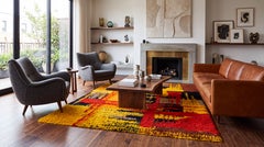 Mid-Century Modern Abstract Danish Rya Area wool Rug in Warm Ochre
