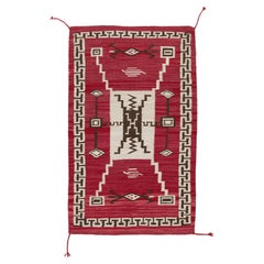 Modern Navajo Style Wool Area Rug – Red, Cream, and Espresso Geometric