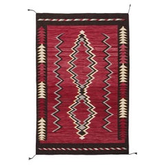 Modern Southwestern Navajo-Style Handmade Wool Area Rug in Crimson and Obsidian